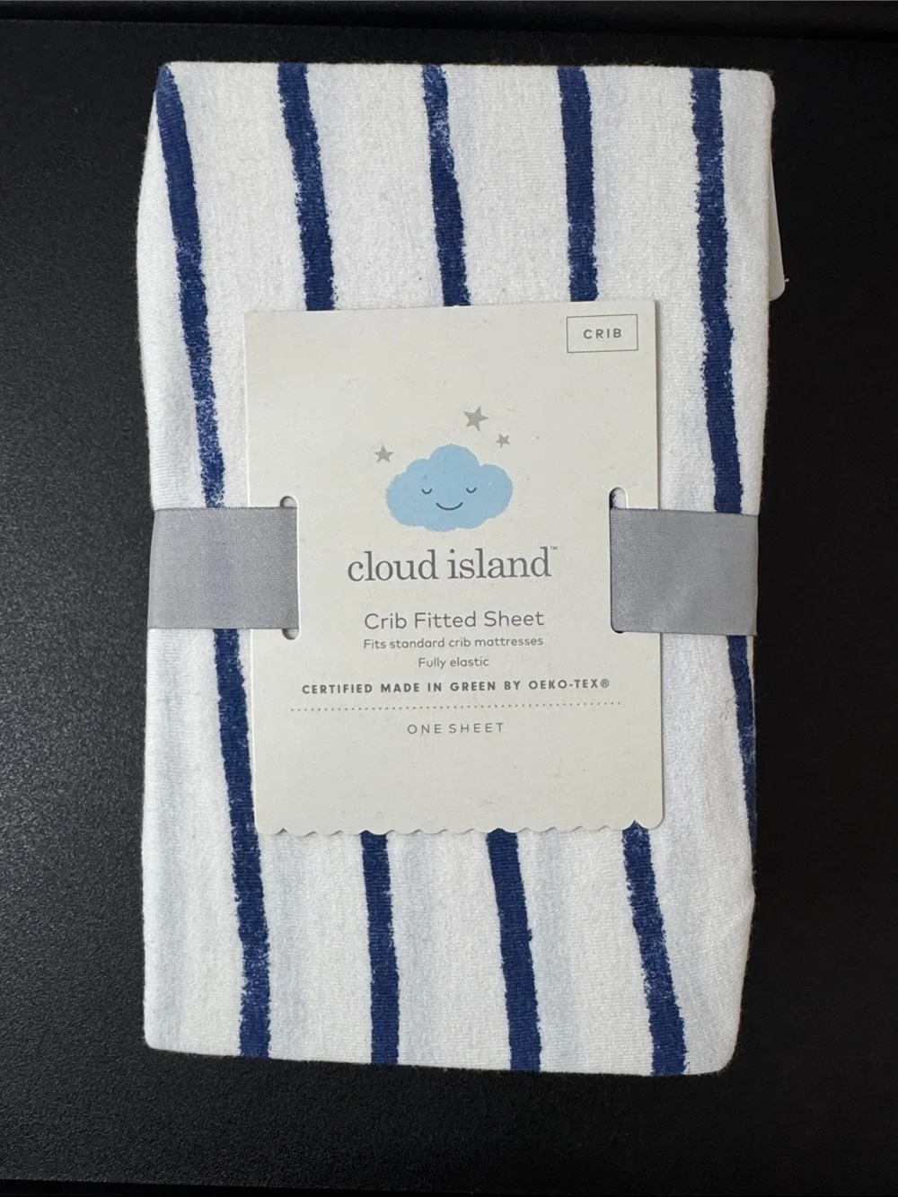 cloud island White and Navy Vertical Stripe Crib Fitted Sheet New